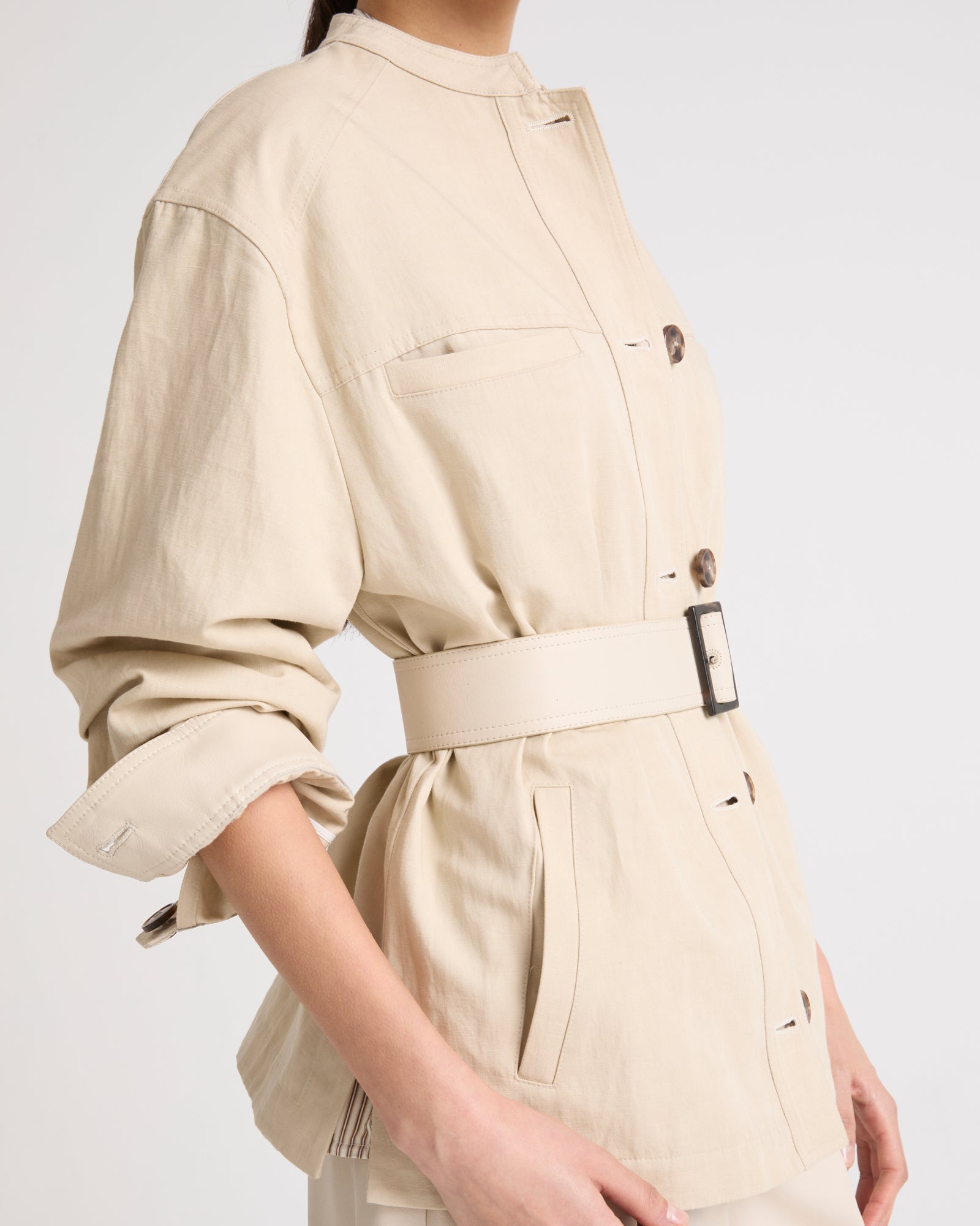 Private sale - Belted jacket in cotton- Linen fabric -Yves Salomon