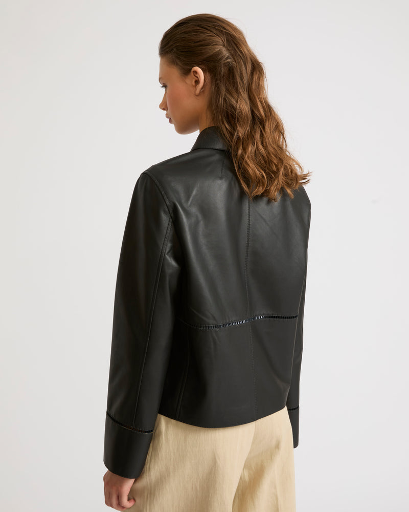 Shirt lamb leather jacket with ladder stitch