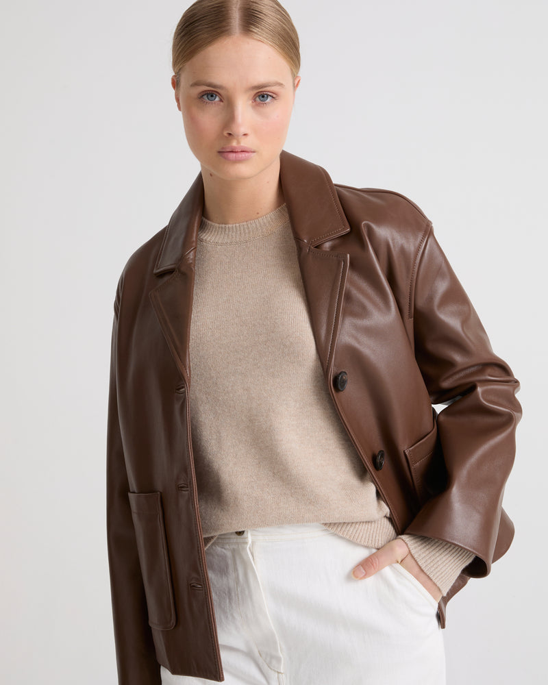 Calfskin leather overshirt jacket