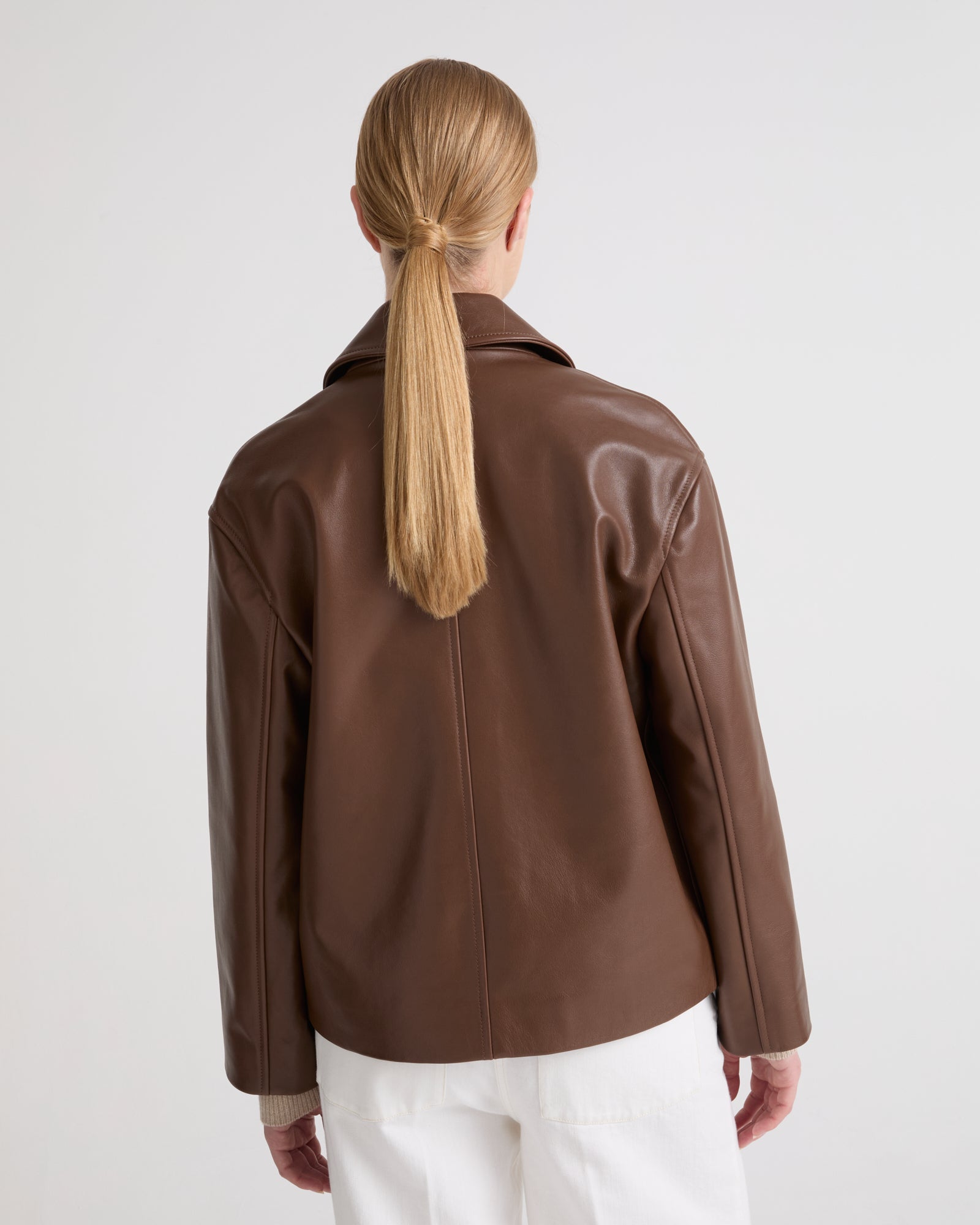 Calfskin leather overshirt jacket - Brown - Winter sale – Yves