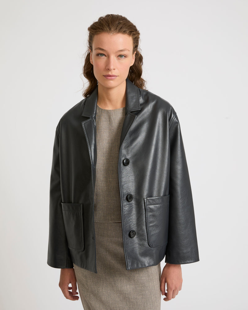 Calfskin leather overshirt jacket