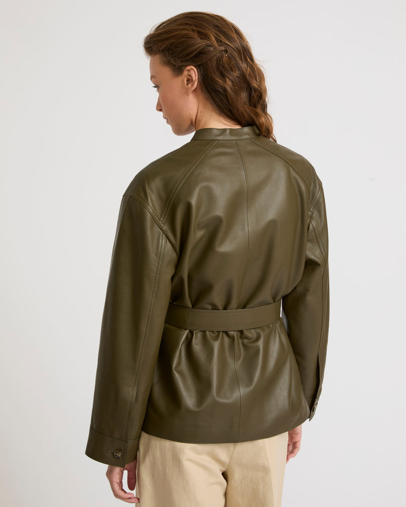 Lamb leather belted jacket