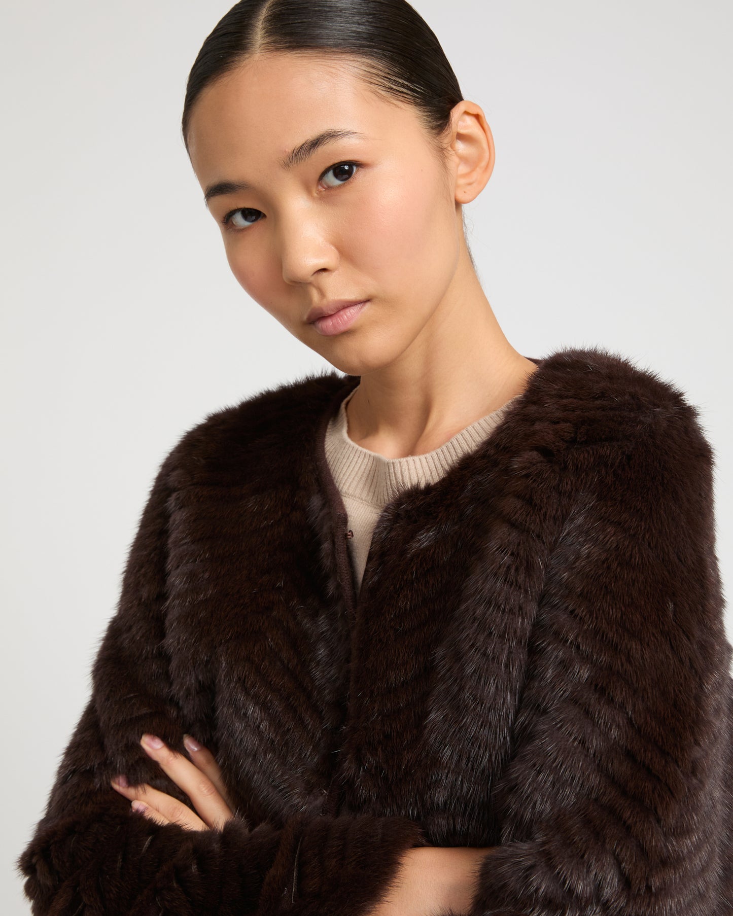 Merino knit and mink jacket