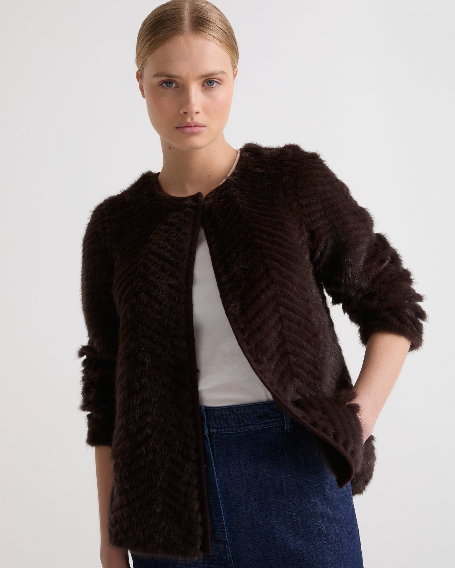 Merino knit and mink fur jacket