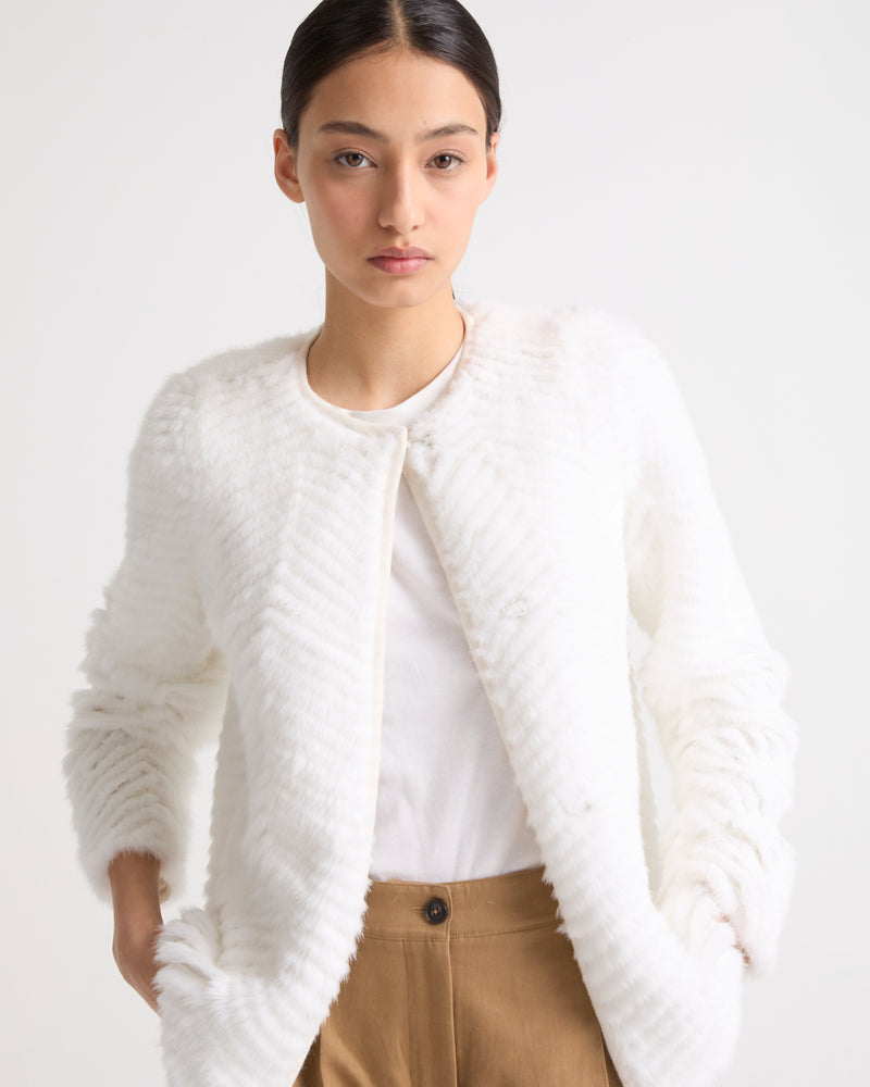 Merino knit and mink jacket - white - Yves Salomon