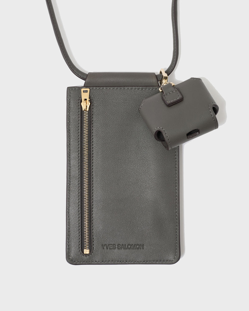 Leather phone case - carbone - Yves Salomon