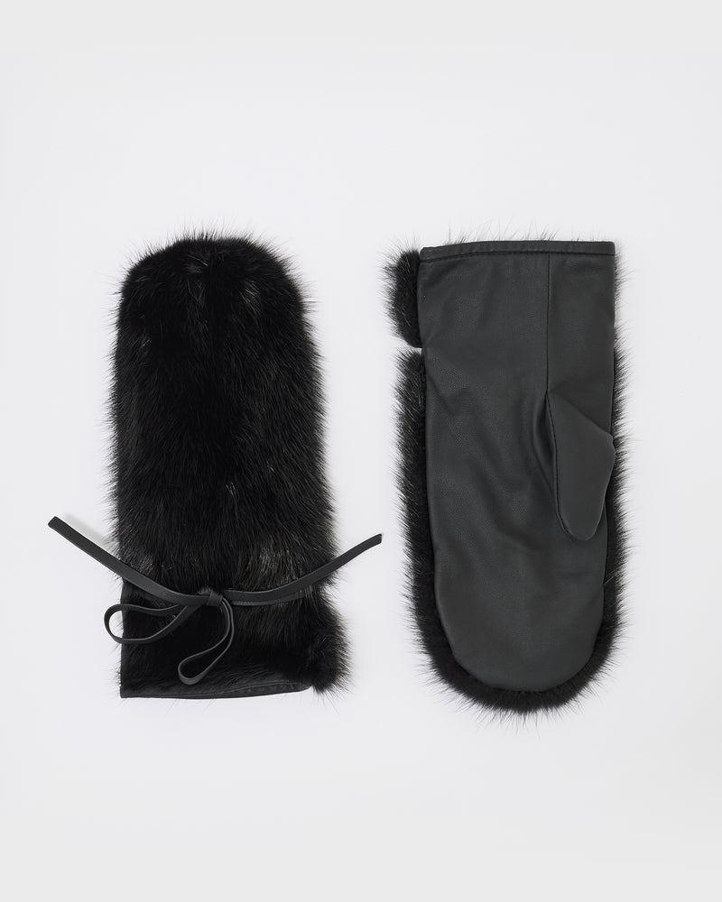 Mink fur and leather mittens - black - Yves Salomon