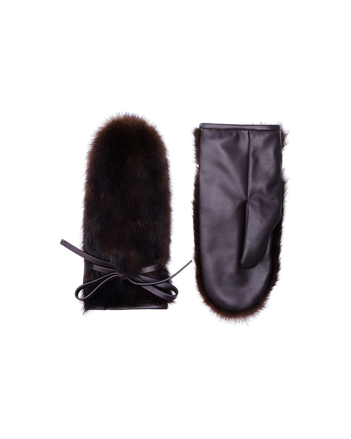 Mink fur and leather mittens