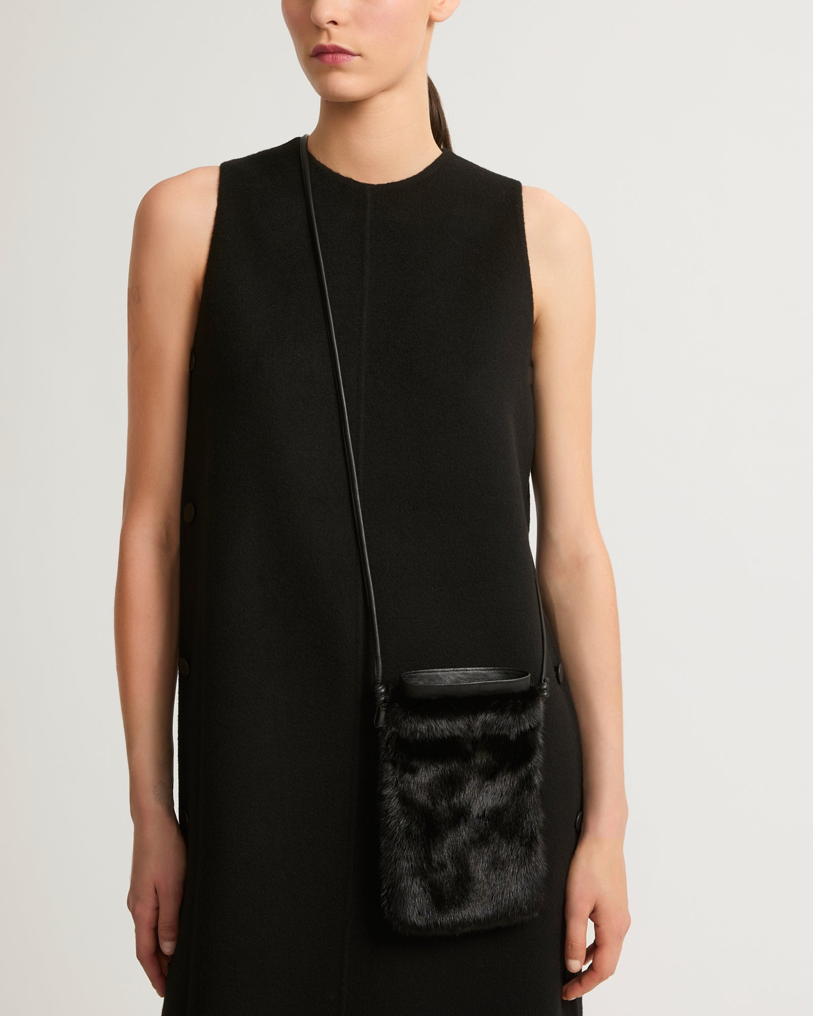 Mink fur and leather bag - black - Yves Salomon – Yves Salomon US