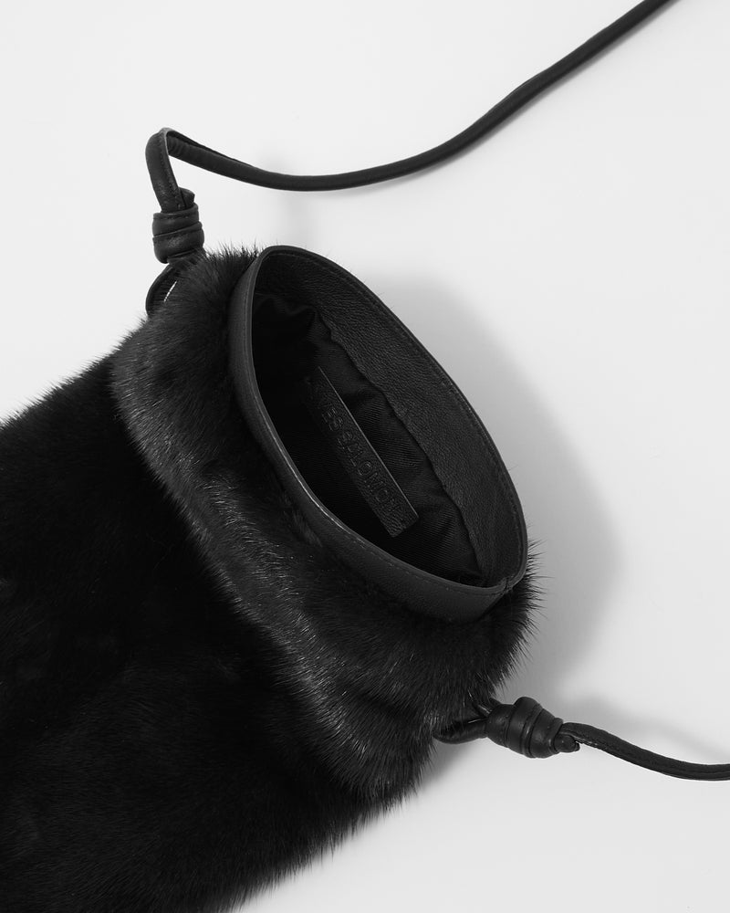 Mink fur and leather bag - black - Yves Salomon