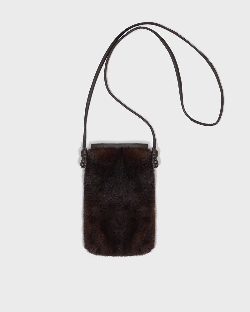 Mink fur and leather bag - brown - Yves Salomon