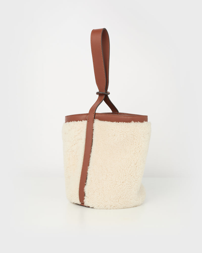 Merino mini bucket bag - biscotte/white - Yves Salomon