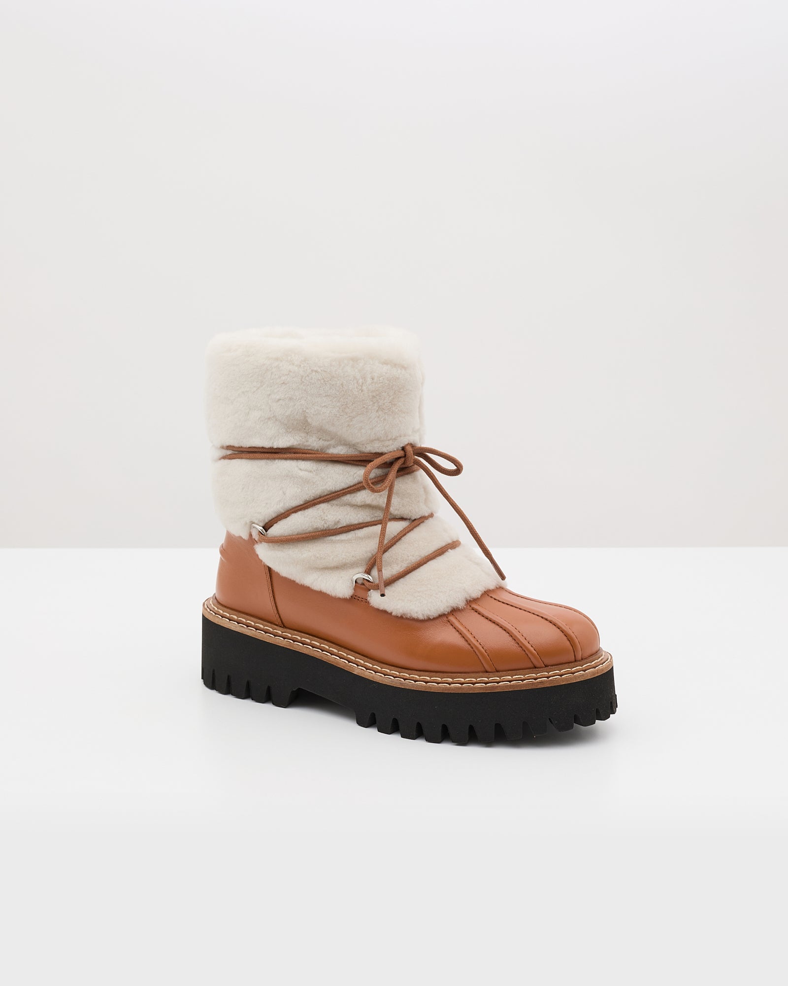 Lace-up mid-length boots in ironed Merino - brown - Yves