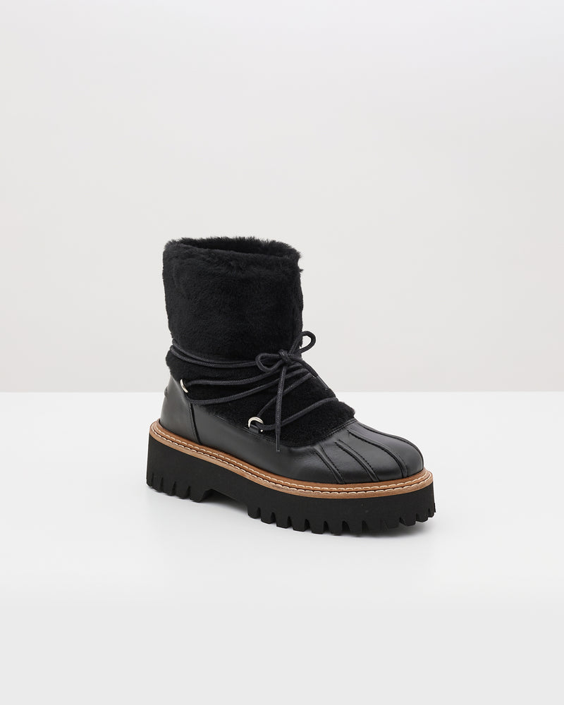 Lace-up mid-length boots in ironed Merino - black - Yves Salomon