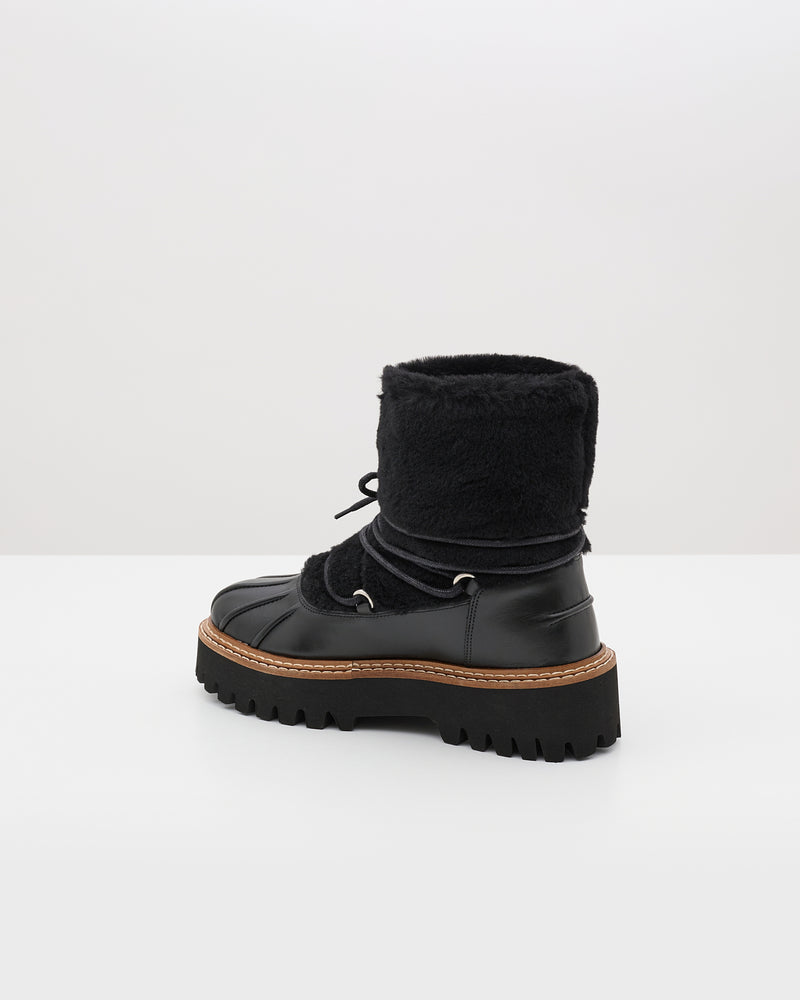 Lace-up mid-length boots in ironed Merino - black - Yves Salomon