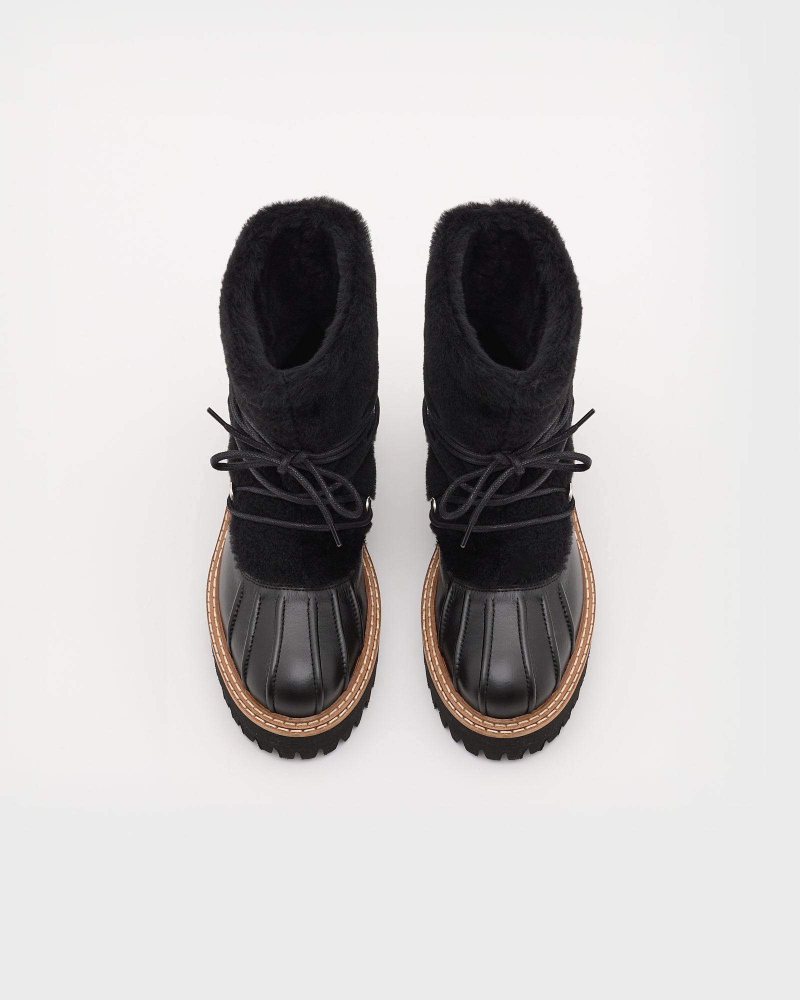 Lace-up mid-length boots in ironed Merino - black - Yves
