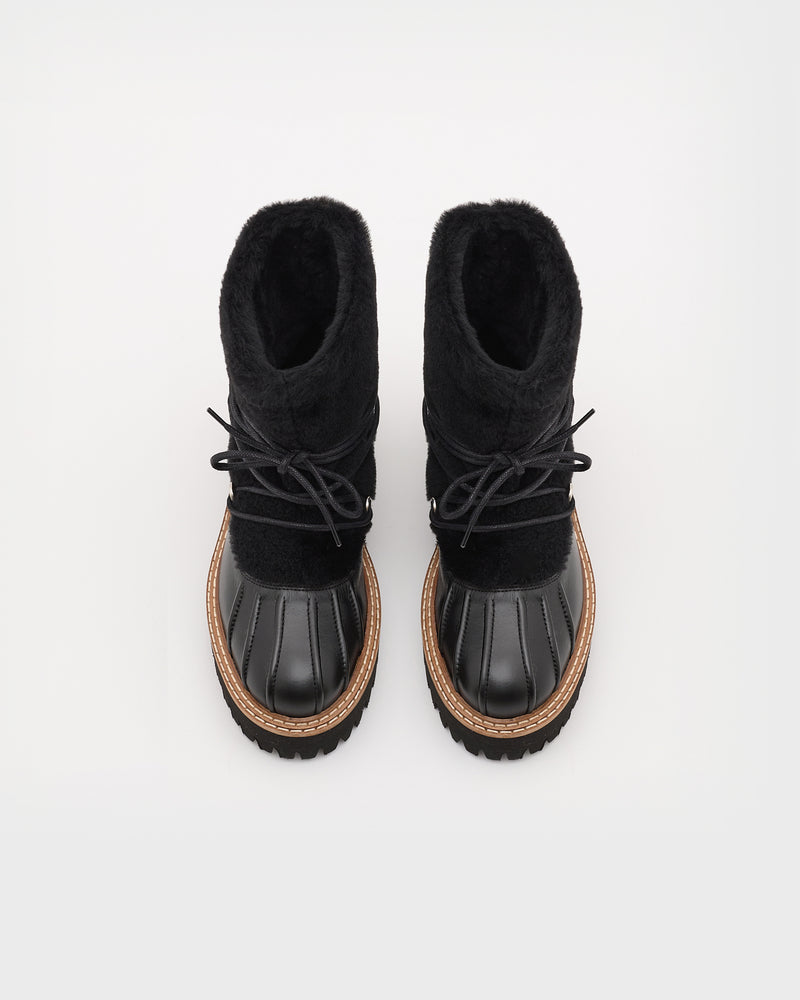 Lace-up mid-length boots in ironed Merino - black - Yves Salomon