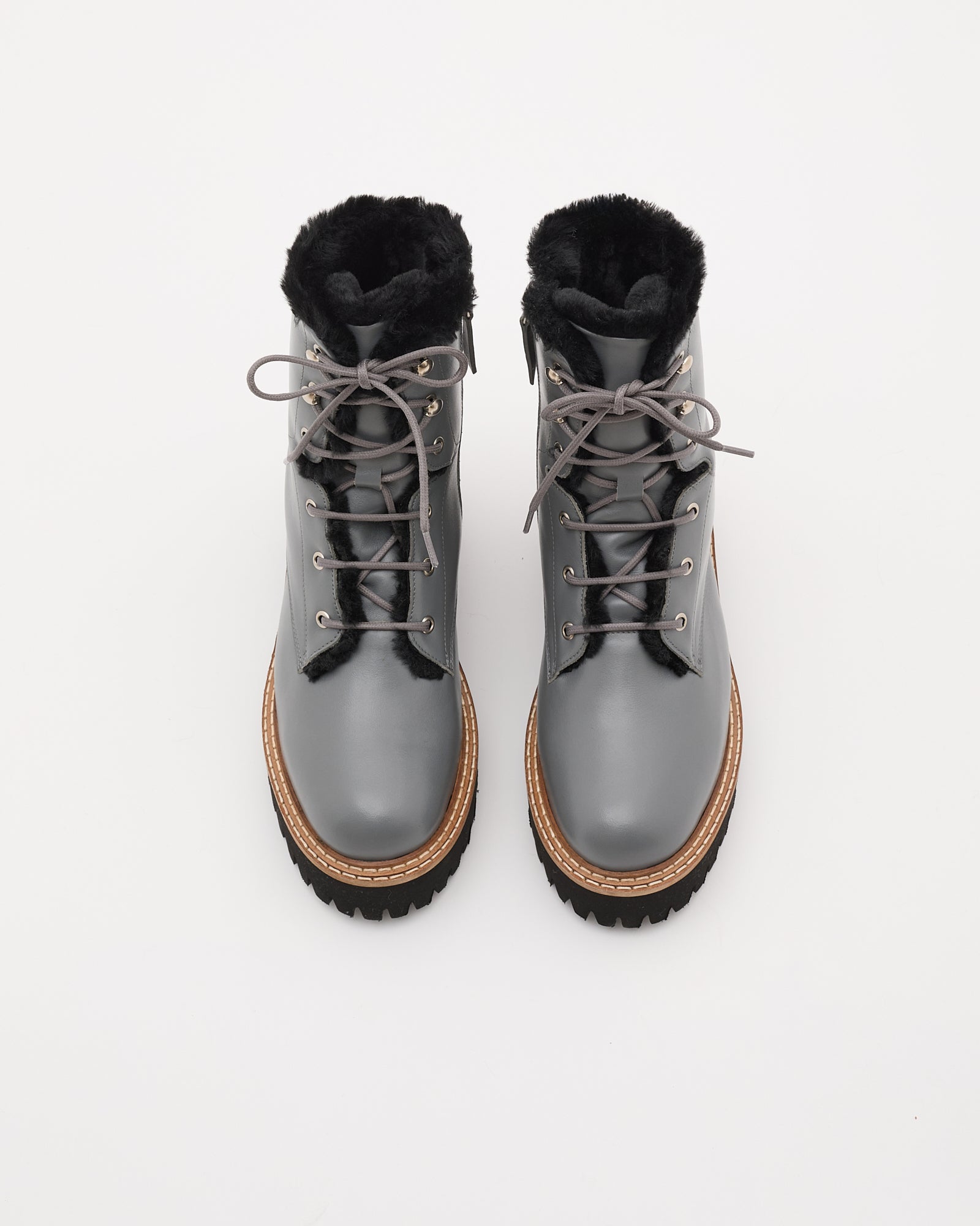 Lace-up boots in stiff Merinillo - grey - Winter sale – Yves