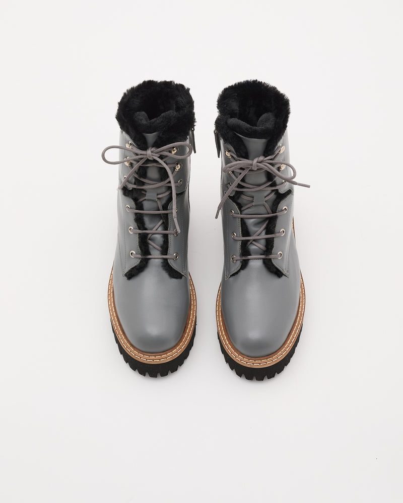 Lace-up boots in stiff Merinillo - grey - Yves Salomon