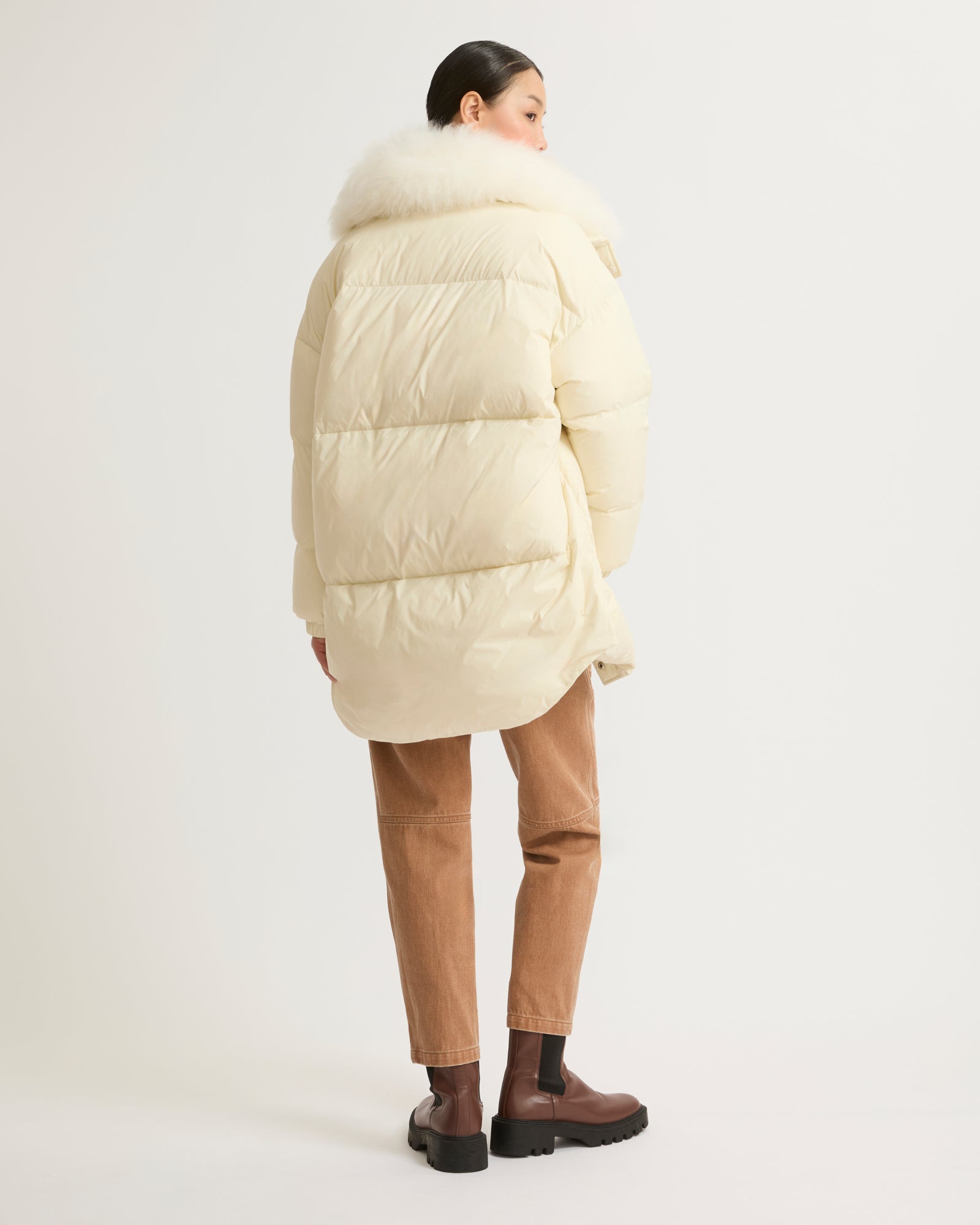 Down jacket with fluffy lambswool trim - white - Yves
