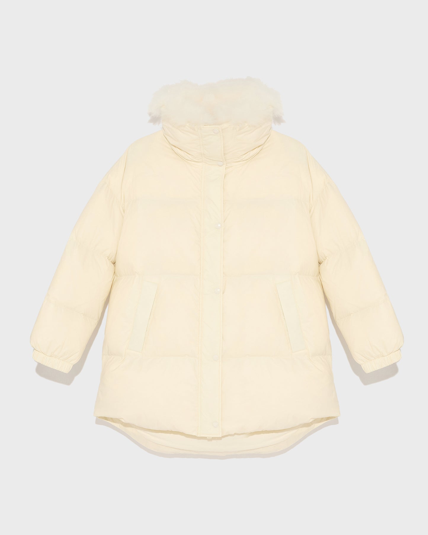 Stand collar down jacket with fluffy lambswool trim-Yves salomon-Winter sale & boxing day