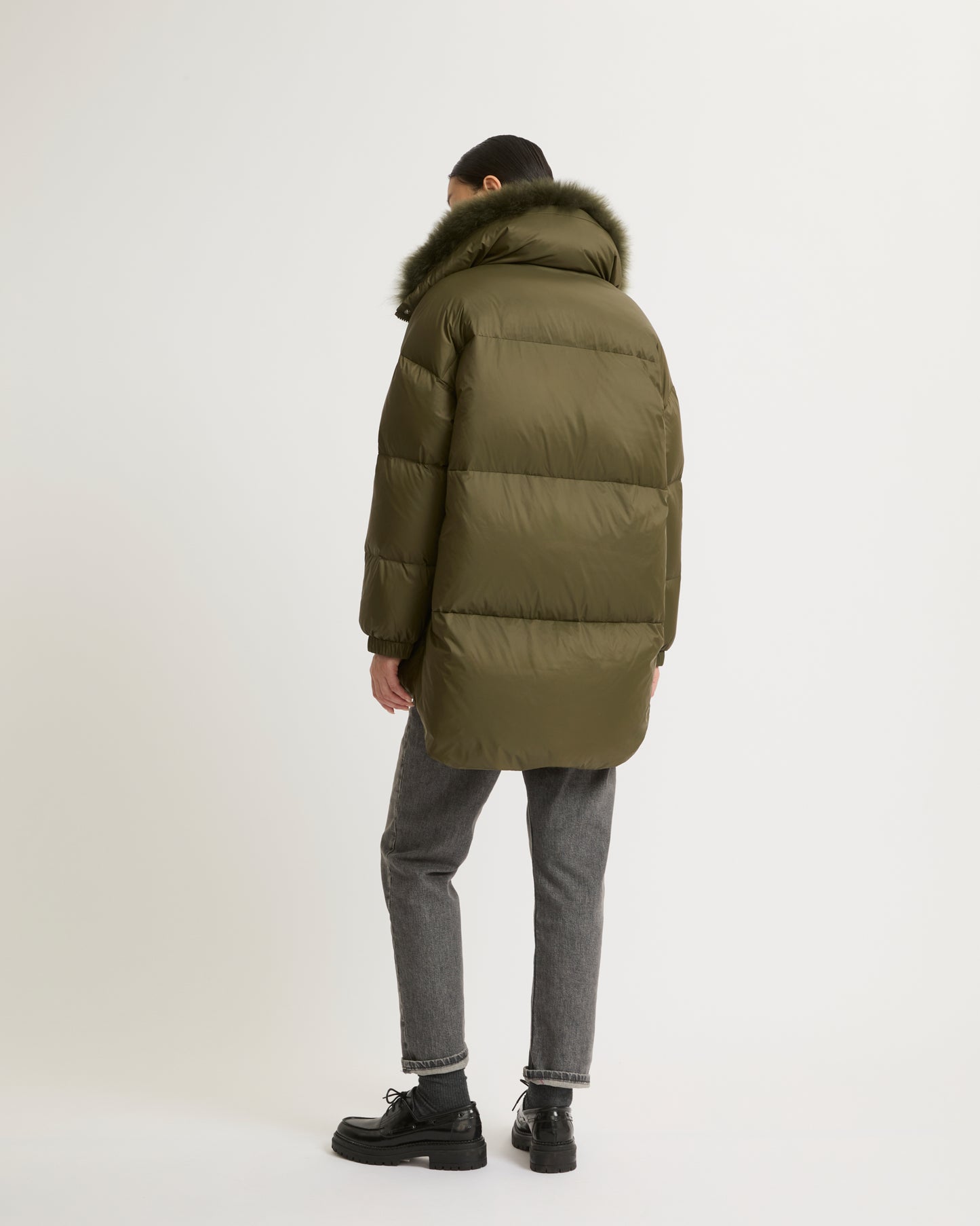 Stand collar down jacket with fluffy lambswool trim-Yves salomon-Winter sale & boxing day