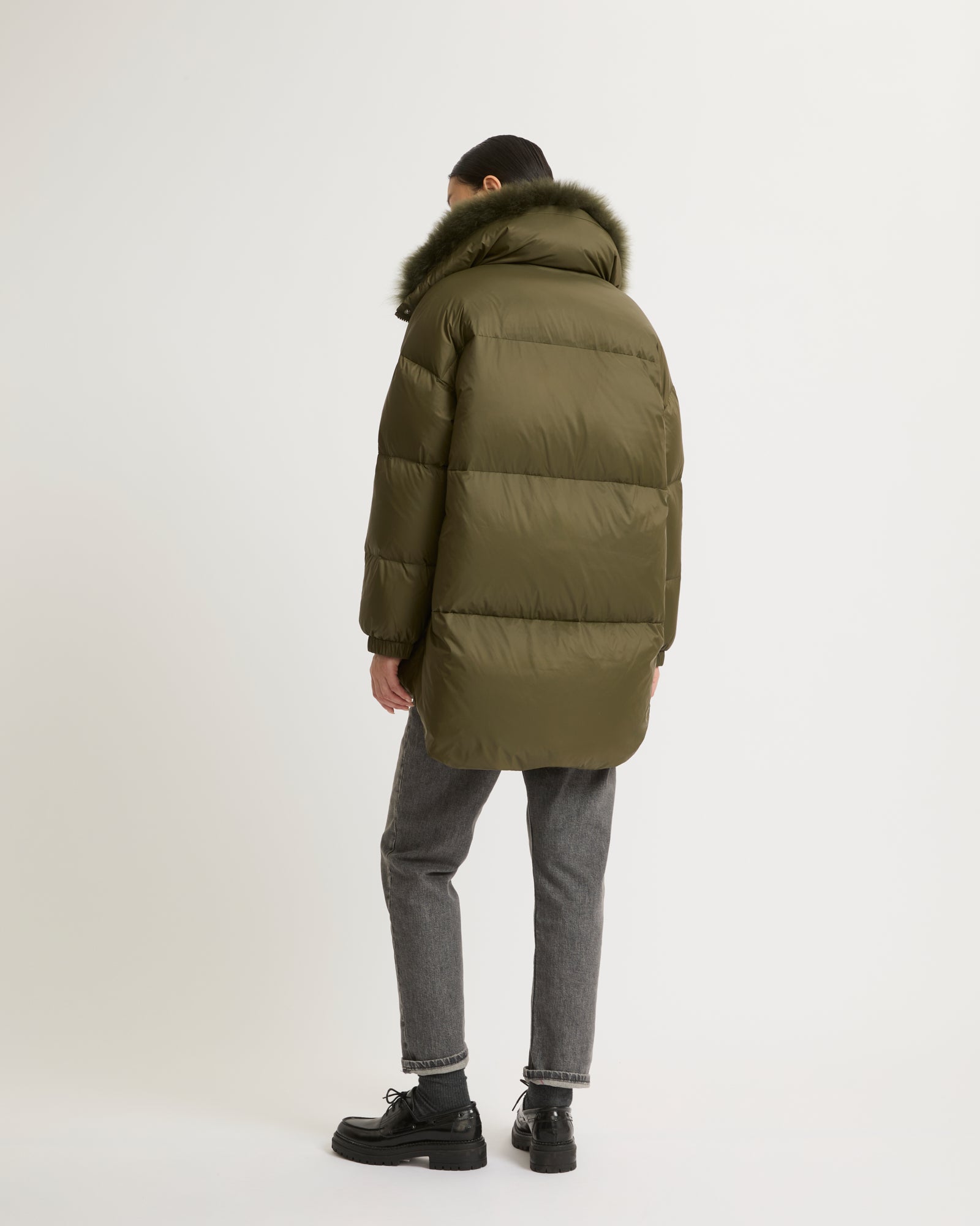 Stand collar down jacket with fluffy lambswool trim-Yves salomon-Winter sale & boxing day
