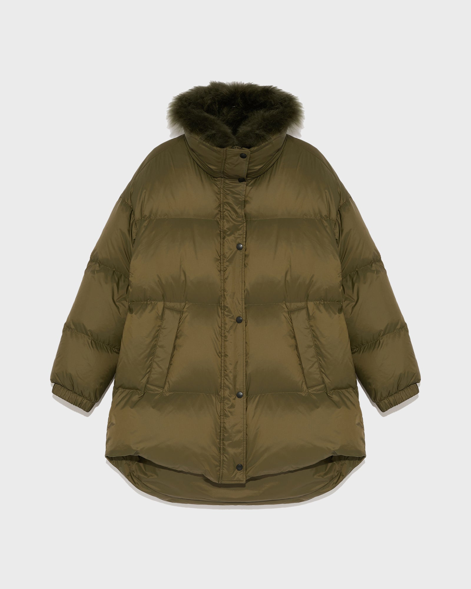 Down jacket with lambswool trim - khaki green - Yves Salomon