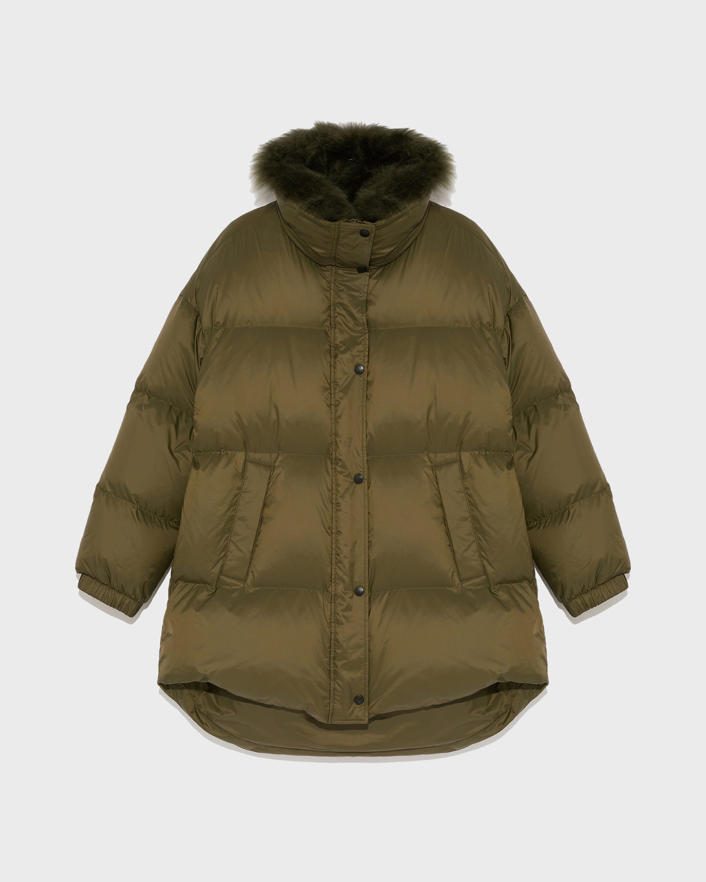Stand collar down jacket with fluffy lambswool trim-Yves salomon-Winter sale & boxing day