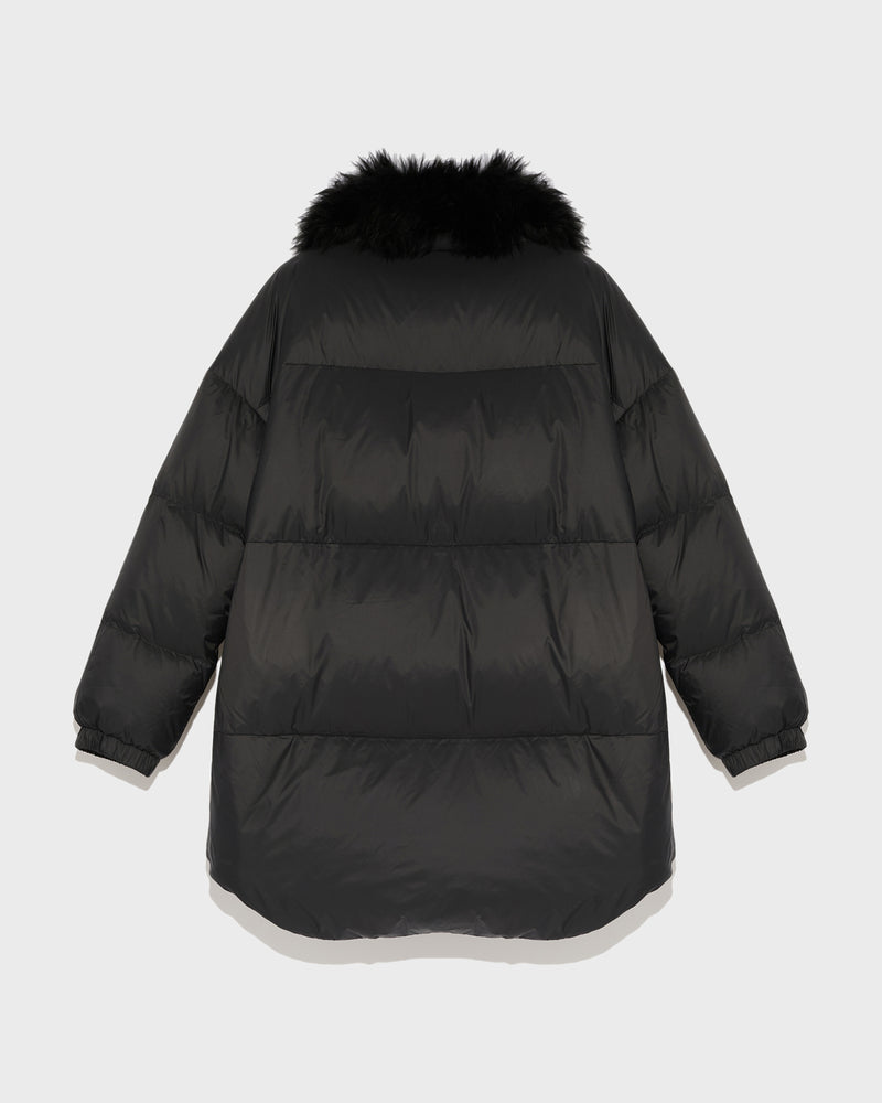 Stand collar down jacket with fluffy lambswool trim - black - Yves Salomon