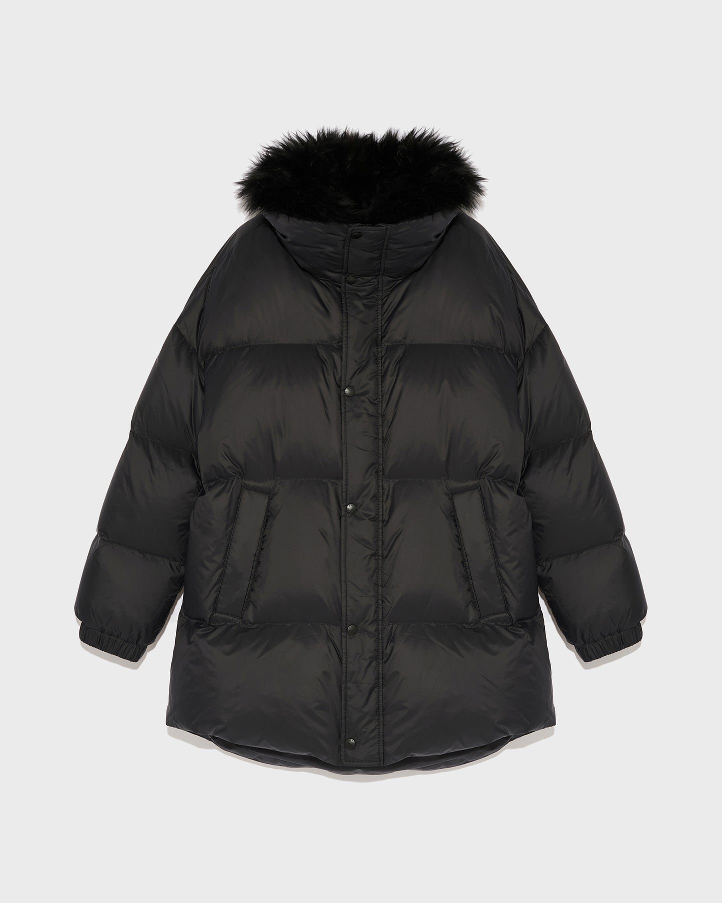 Stand collar down jacket with fluffy lambswool trim-Yves salomon-Winter sale & boxing day