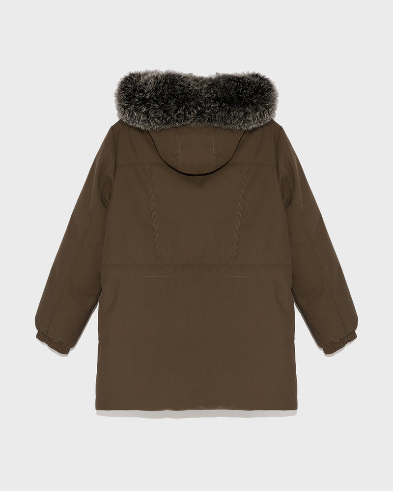 Performance parka with fox fur trim - khaki - Yves Salomon