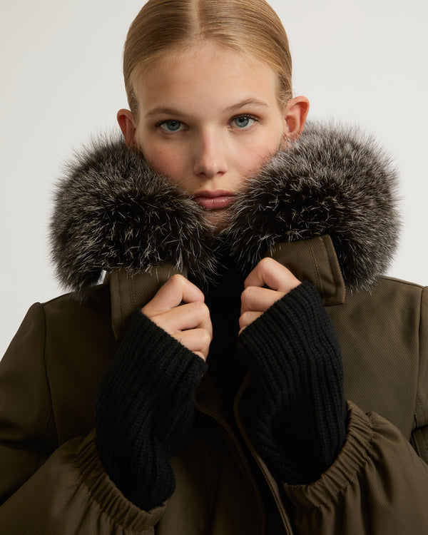 Performance parka with fox fur trim - khaki - Yves Salomon