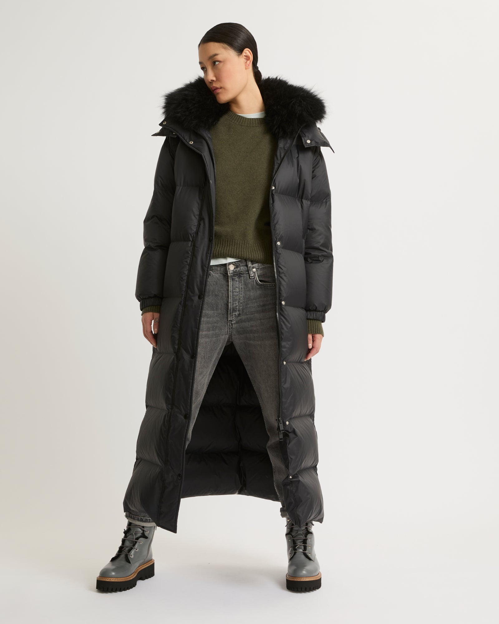 【大特価!!】 jacket down Extra-long with Salomon Yves - black - hood ジャケット・アウター