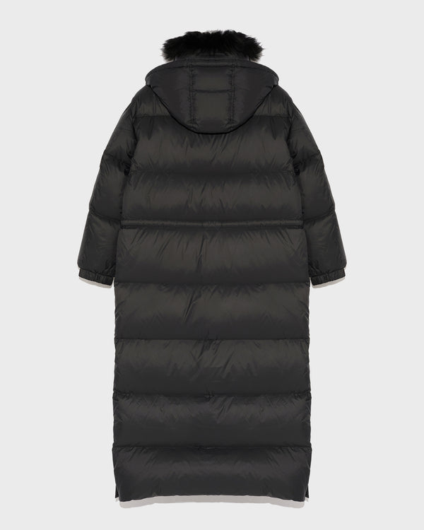 Extra-long down jacket with hood - black - Yves Salomon