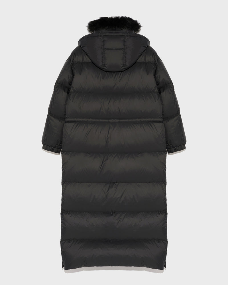 Extra-long down jacket with hood - black - Yves Salomon