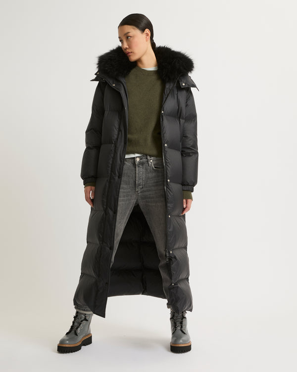 Extra-long down jacket with hood - black - Yves Salomon