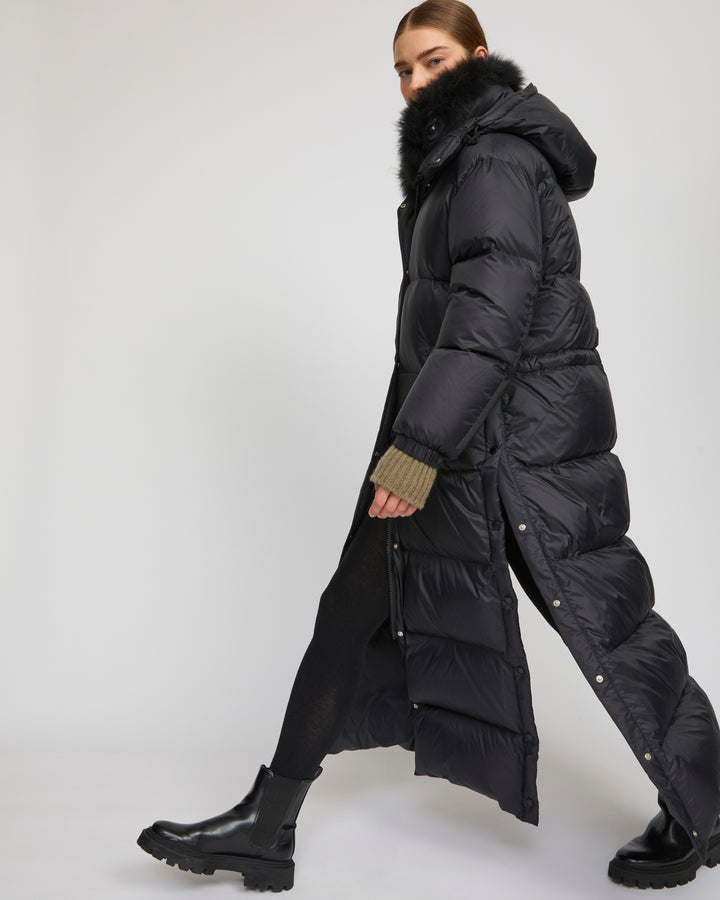 Extra-long down jacket with hood