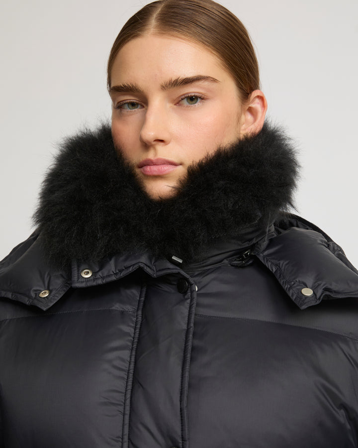 Extra-long down jacket with hood