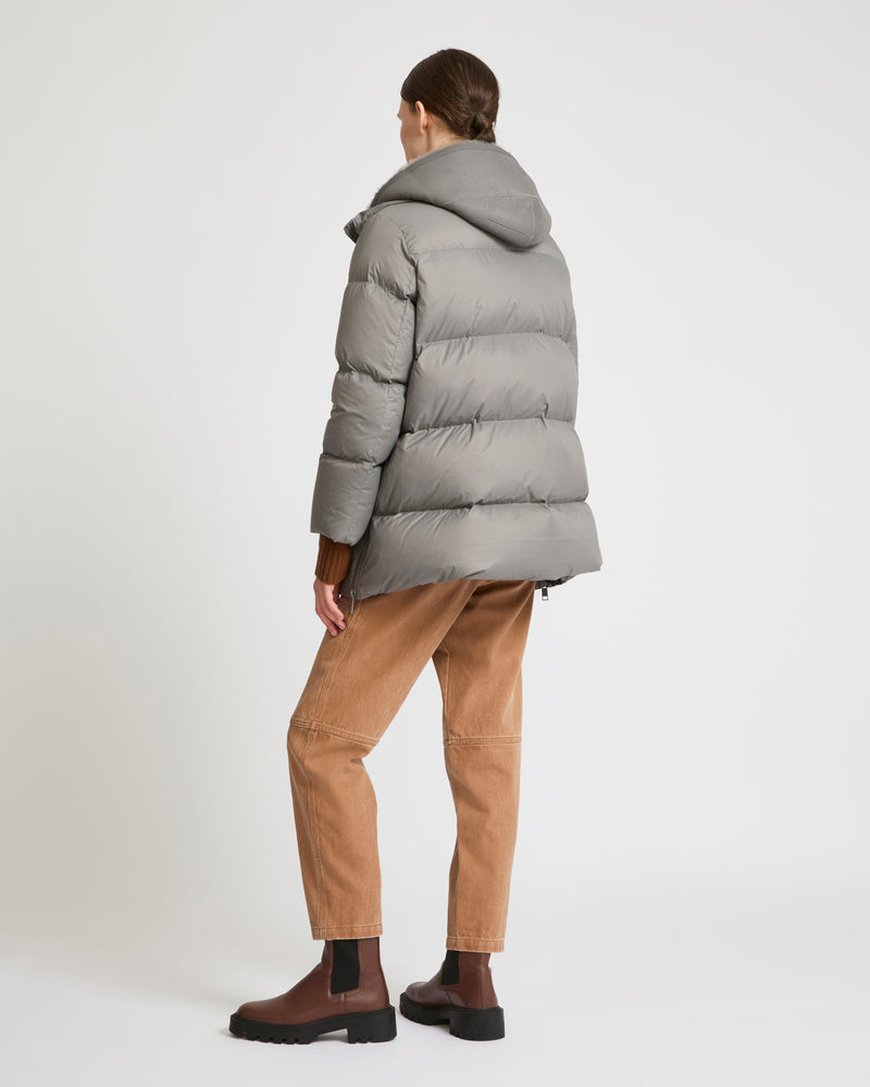 Hooded down jacket in nylon and lamb - grey - Yves Salomon