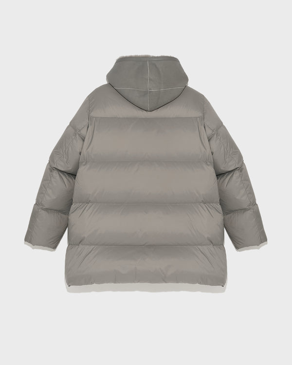 Hooded down jacket in nylon and lamb