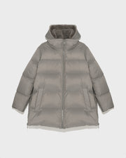 Hooded down jacket in nylon and lamb