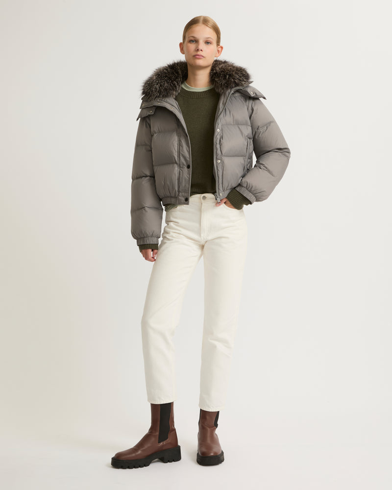 Short down jacket with fox fur collar - grey - Yves Salomon