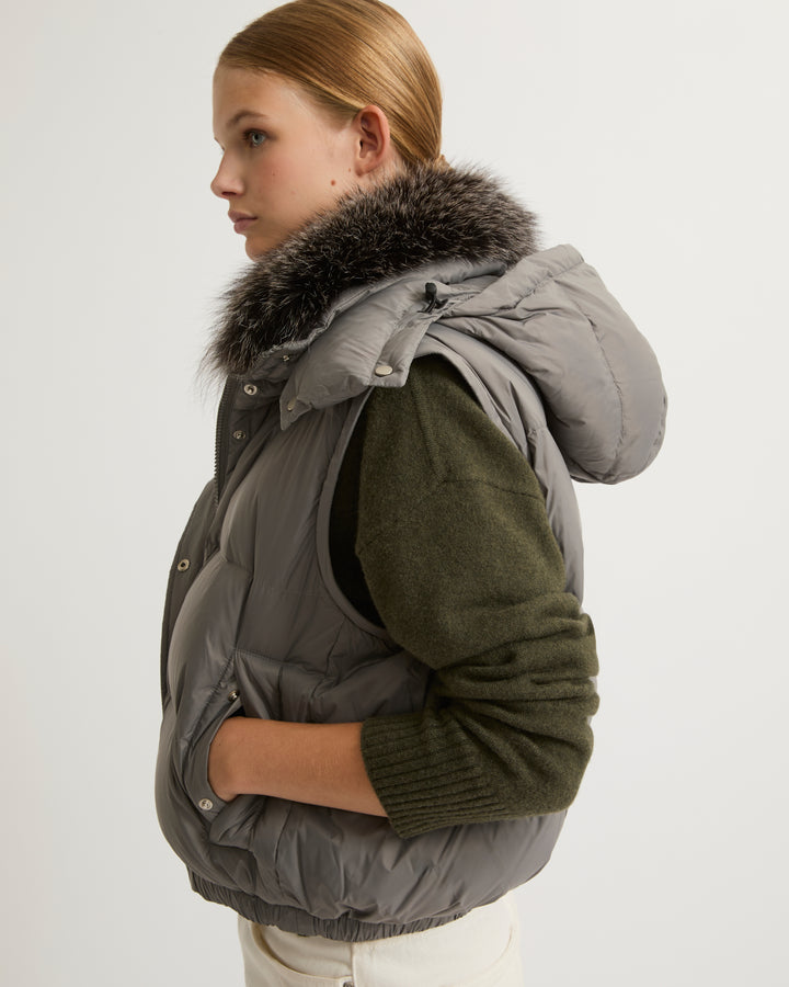 Short down jacket with fox fur collar-Yves salomon-Winter sale & boxing day