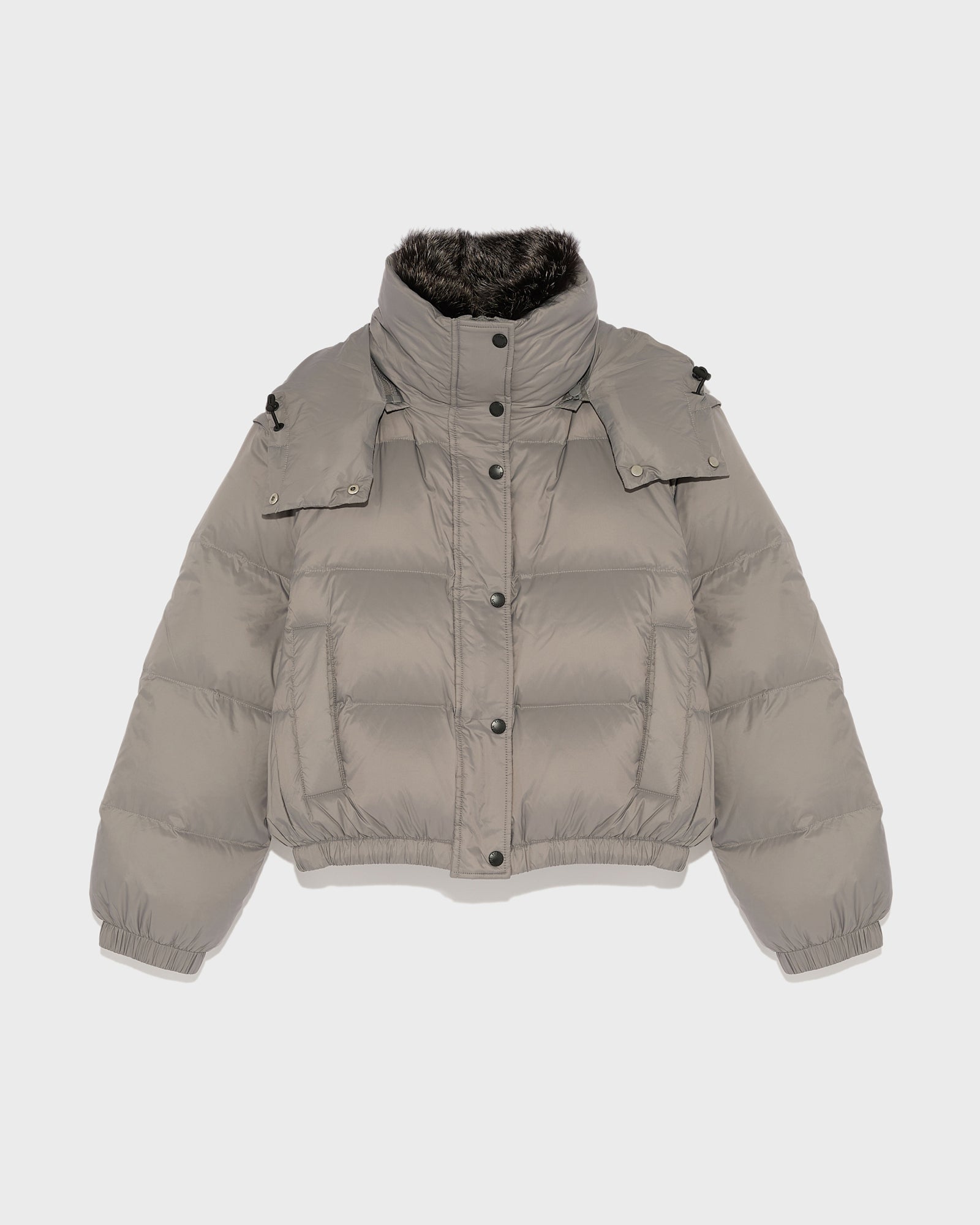 Short down jacket with fox fur collar - grey - Yves Salomon