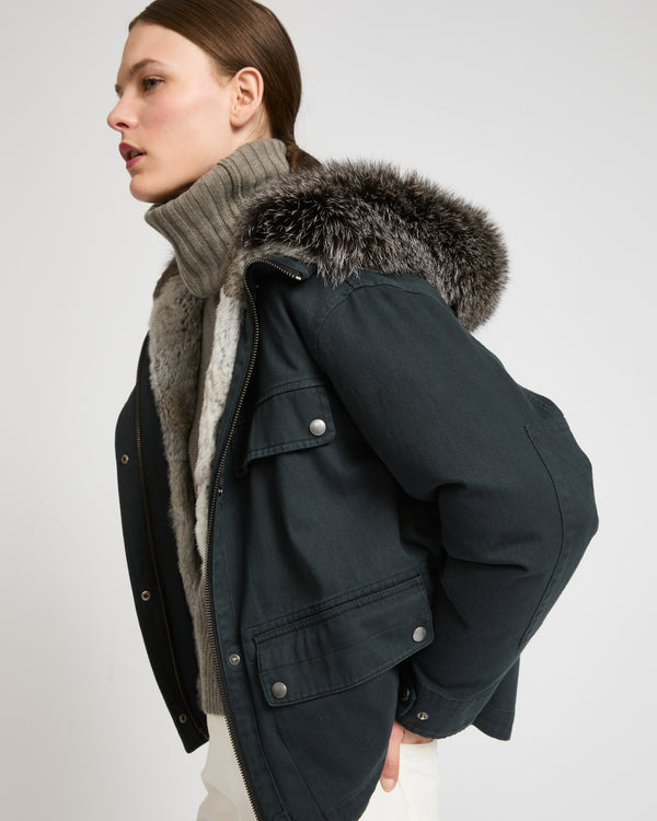 Short parka in cotton and fur - black - Yves Salomon