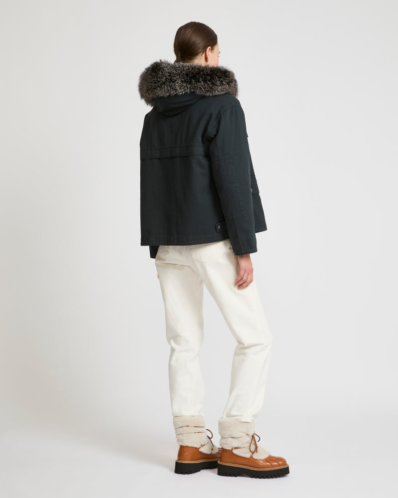 Short parka in cotton and fur - black - Yves Salomon