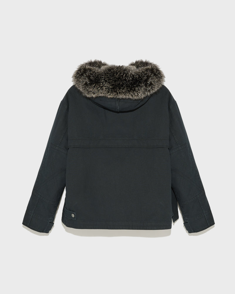 Short parka in cotton and fur - black - Yves Salomon