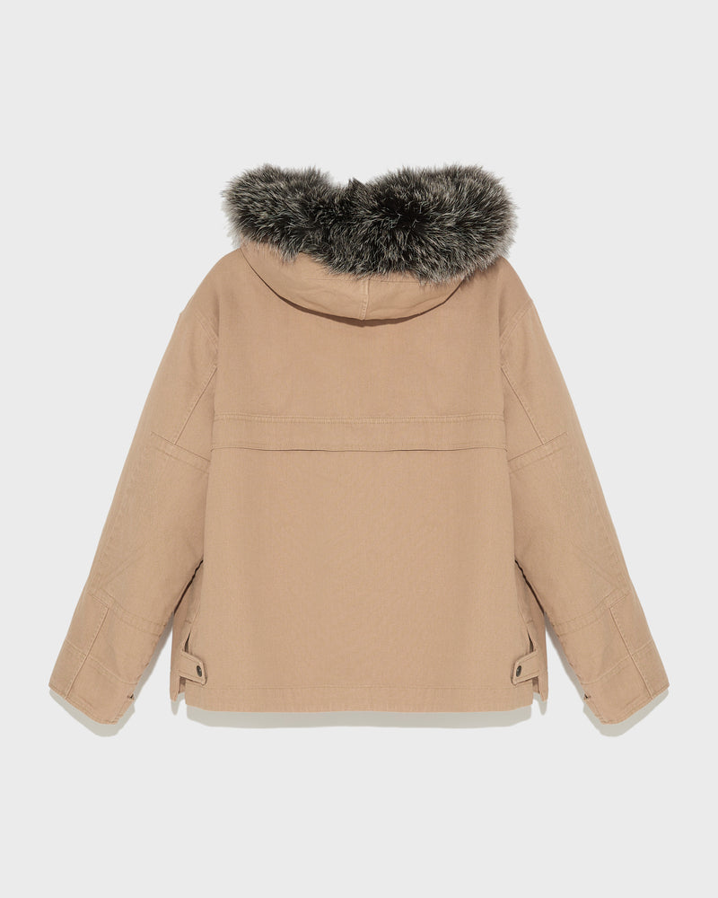 Short parka in cotton and fur - light beige - Yves Salomon