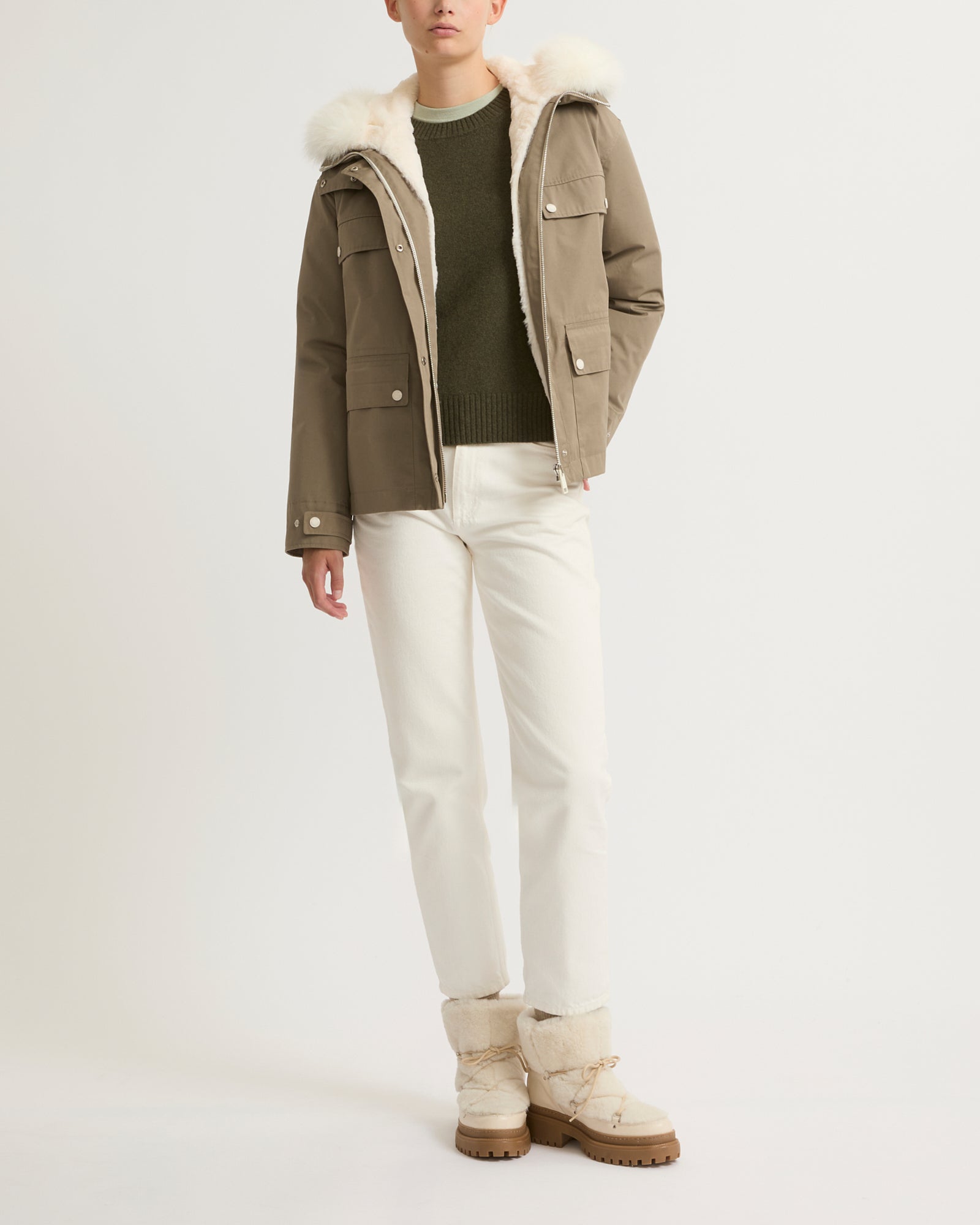 Short parka in cotton blend and fur – Yves Salomon US